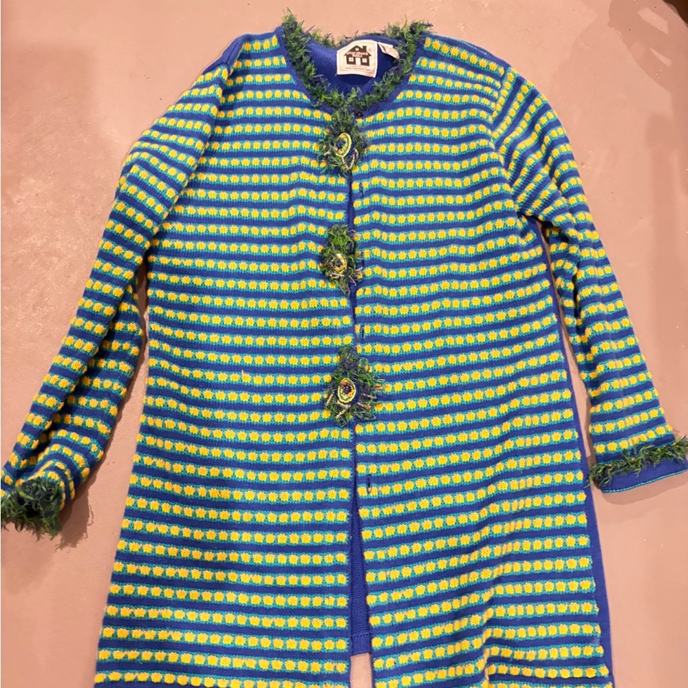 Storybook Knits Blue and Yellow Striped Kids Cape